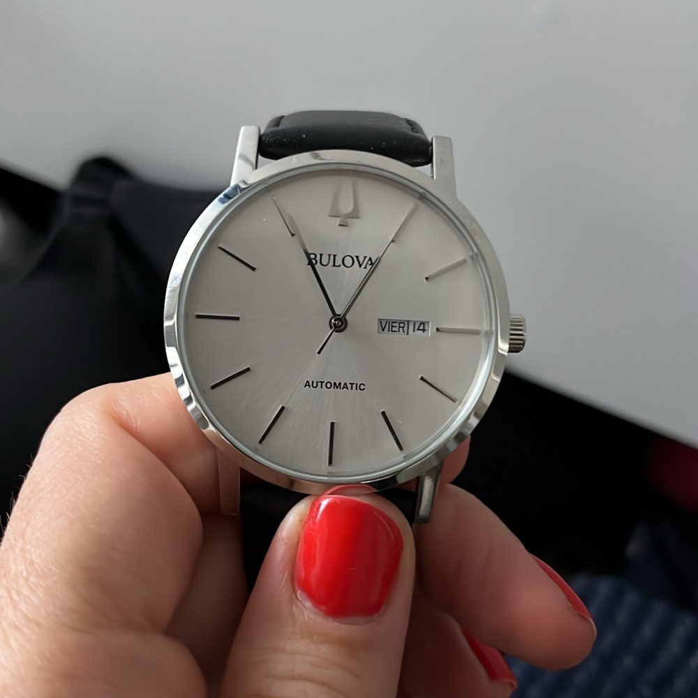 Bulova Silver Dial with Black Strap Watch
